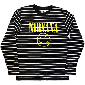 Nirvana Unisex Sweatshirt: Yellow Happy Face Striped (Black & White)