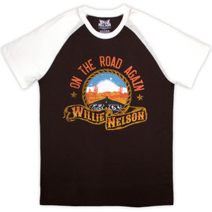 Willie Nelson Unisex Raglan T-Shirt: Route 66 (Brown & White)