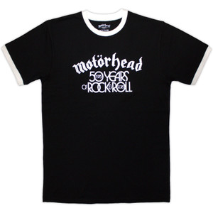 Motorhead Unisex Ringer T-Shirt: 50 Years Text Lock Up Ringer (Black) Motorhead Unisex Ringer T-Shirt: 50 Years Text Lock Up Ringer (Black)