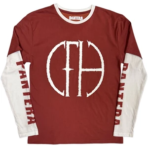 Pantera Unisex 2 In 1 Layered Long Sleeve T-Shirt: Frayed Logo (Red & White) (Sleeve Print)