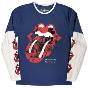 The Rolling Stones Unisex 2 in 1 Layered Long Sleeve T-Shirt: Collage Tongue (Denim Blue & White) (Sleeve Print)