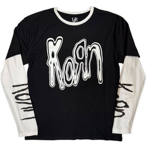 Korn Unisex Layered Long Sleeve T-Shirt: Metallic Logo (Black & White) (Sleeve Print) Korn Unisex Layered Long Sleeve T-Shirt: Metallic Logo (Black & White) (Sleeve Print)