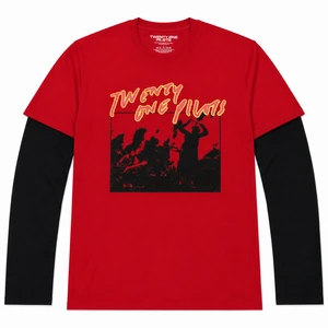 Twenty One Pilots Unisex 2 In 1 Layered Long Sleeve T-Shirt: Live Scribble (Red & Black)
