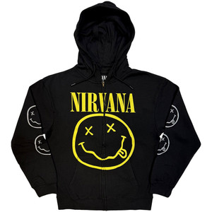Nirvana Unisex Zipped Hoodie: Yellow Happy Face (Black) Nirvana Unisex Zipped Hoodie: Yellow Happy Face (Black)