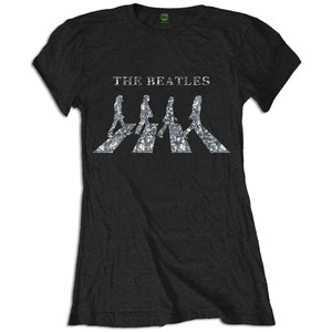 The Beatles Ladies T-Shirt: Abbey Road Crossing (Black) (Embellished)