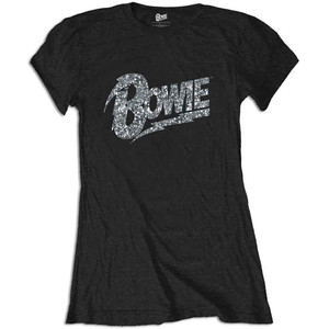 David Bowie Ladies T-Shirt: Flash Logo (Black) (Embellished)