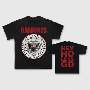 Ramones Unisex Carbon T-Shirt: Hey Ho Red Block Text (Black) (Back Print)