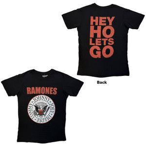 Ramones Unisex Carbon T-Shirt: Hey Ho Red Block Text (Black) (Back Print)