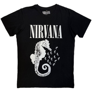 Nirvana Unisex Carbon T-Shirt: Seahorse & Logo Mono (Black)