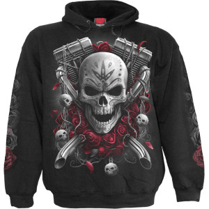 Spiral Unisex Pullover Hoodie: Dotd Bikers (Black) (Back & Sleeve Print)