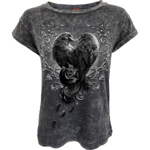 Spiral Unisex Acid Wash T-Shirt: Raven Heart (Black & Grey)