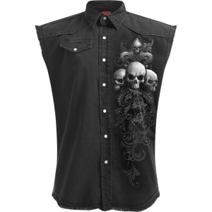 Spiral Unisex Worker Shirt: Skull Scroll (Black) (Back Print)