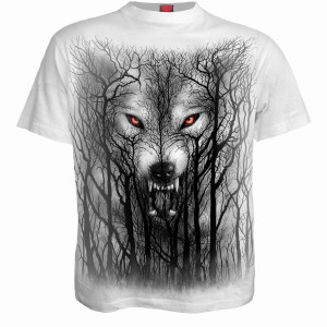 Spiral Unisex T-Shirt: Forest Wolf (White) (Back Print)
