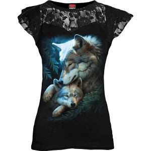 Spiral Ladies Lace Layered Cap Sleeve Top: Mother's Love (Black)