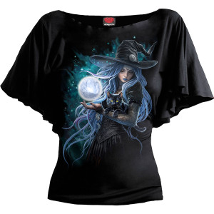 Spiral Ladies Latin Boatneck Top: Mystic Moon (Black)