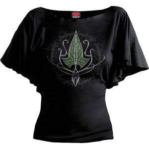 Lord Of The Rings Ladies Latin Boatneck Top: Frodo Leaf (Black)
