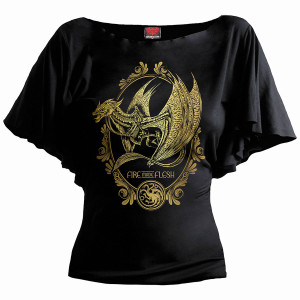 House of Dragons Ladies Latin Boatneck Top: Filigree (Black)
