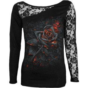 Spiral Ladies Lace One Shoulder Top: Burnt Rose (Black)