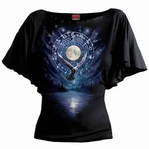 Spiral Ladies Latin Boatneck Top: Witchcraft (Black)