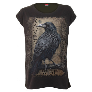 Spiral Ladies Loose Fit T-Shirt: Raven Wise (Black)
