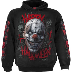 Spiral Unisex Pullover Hoodie: Happy Horroween (Black) (Back & Sleeve Print)