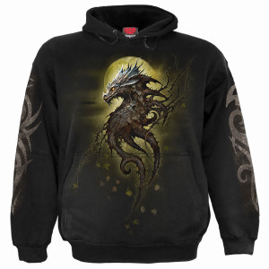 Spiral Unisex Pullover Hoodie: Oak Dragon (Black) (Back & Sleeve Print)