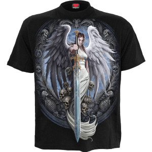Spiral Unisex T-Shirt: Angel Sword (Black) (Back Print)