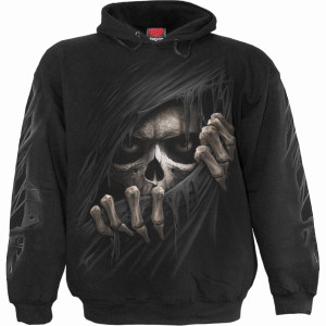 Spiral Unisex Pullover Hoodie: Grim Ripper (Black) (Back & Sleeve Print)