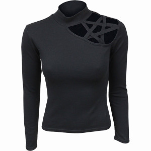 Spiral Ladies Pentagram Shoulder Top: Plain (Black) (Blank)