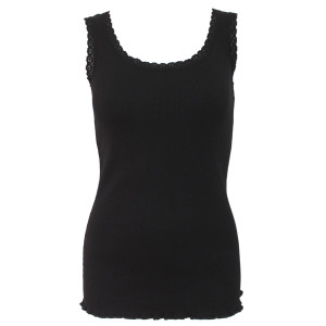 Spiral Ladies Crochet Collar Ribbed Vest T-Shirt: Plain (Black) (Blank)