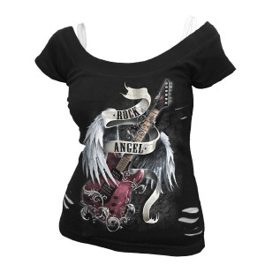 Spiral Ladies 2-in-1 Ripped Top: Rock Angel (Black & White)