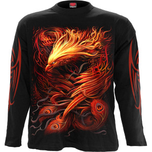 Spiral Unisex Long Sleeve T-Shirt: Phoenix Arisen (Black) (Back & Sleeve Print)
