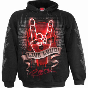 Spiral Unisex Pullover Hoodie: Live Loud (Black) (Back & Sleeve Print)