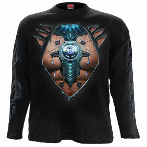 Spiral Unisex Long Sleeve T-Shirt: Cyber Skin (Black) (Back & Sleeve Print)