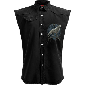Spiral Unisex Worker Shirt: Celtic Wolf (Black) (Back Print)