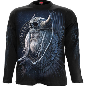 Spiral Unisex Long Sleeve T-Shirt: Odin's Warrior (Black) (Back & Sleeve Print)