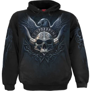 Spiral Unisex Pullover Hoodie: Odin's Warrior (Black) (Back & Sleeve Print)