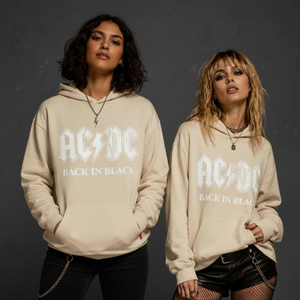 AC/DC Ladies Unplugged Pullover Hoodie: Back In Black (Natural)
