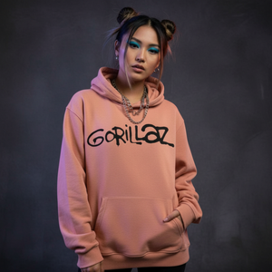 Gorillaz Unisex Unplugged Pullover Hoodie: Group Circle Rise (Pink) (Back Print)