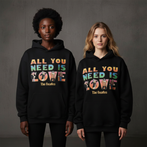The Beatles Ladies Unplugged Pullover Hoodie: AYNIL Stacked (Black)