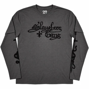 21 Savage Unisex 2 In 1 Layered Long Sleeve T-Shirt: Slaughter Gang (Charcoal Grey) (Sleeve Print)