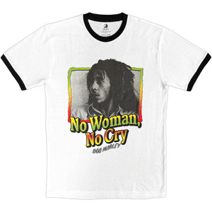 Bob Marley Unisex Ringer T-Shirt: No Woman, No Cry (White)