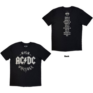 AC/DC Unisex T-Shirt: Silver High Voltage EU Tour '25 (Black) (Back Print)