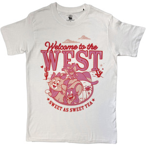 Tom & Jerry Unisex T-Shirt: Welcome To The West Pink (White)