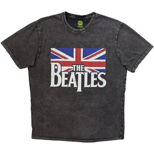 The Beatles Unisex Stone Wash T-Shirt: Drop T Logo & Vintage Flag (Charcoal Grey)