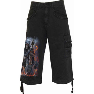 Spiral Unisex Long Cargo Shorts: Death Rocker (Black) (Back Print)