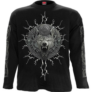 Spiral Unisex Long Sleeve T-Shirt: Valhalla (Black) (Back & Sleeve Print)