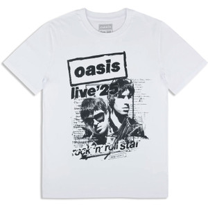 Oasis Unisex T-Shirt: Live '25 Rock N Roll Star (White) (Ex-Tour)