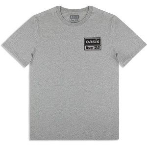 Oasis Unisex T-Shirt: Live 25 Distressed Lockup Pocket (Grey) (Ex-Tour)