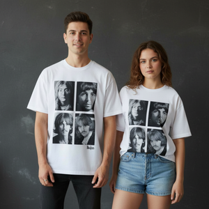 The Beatles Unisex Unplugged T-Shirt: Four Portrait Wash (White)